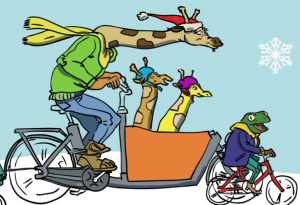 Even giraffes love cargo bikes (image courtesy of Curbside Cycles in Toronto).